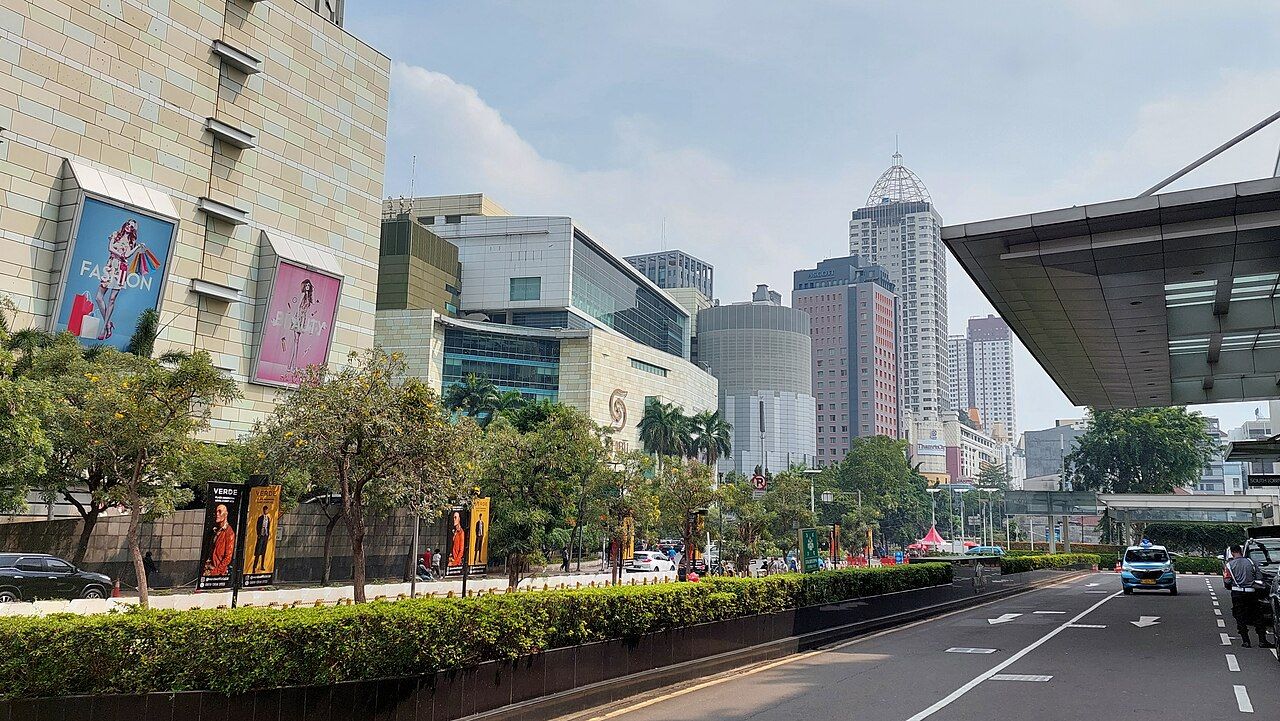 Buildings and streetscape along Jalan M. Mashabi in Central Jakarta.